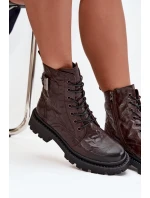 Dámské kožené botky Artiker – hnědé, s efektem mačkání a s přezkou