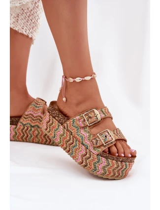 Dámské Sandály Na Masivní Platformě S Pletením A Přezkami Multikolor