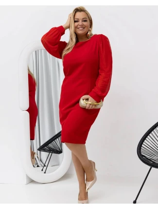 Červené plus size šaty s ozdobnými rukávy (821134)