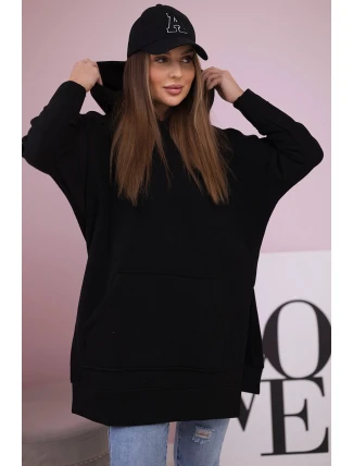 Zateplená mikina s bočními rozparky černá