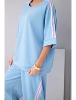 Dámský komplet máslový z viskózy mikina a kalhoty s lampasy béžový