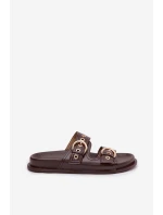 Dámské pantofle se zlatými přezkami ekologická kůže čokoládové Bellarya