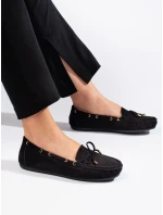Designové  mokasíny černé dámské bez podpatku