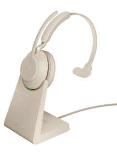 Jabra Evolve2 65 MS Mono Link380c bezdrátová sluchátka do uší, béžová + stojánek