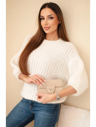 Dámský mohairový svetr s krátkým rukávem ecru Dámský mohairový svetr s krátkým rukávem ecru