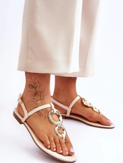 Ploché kožené žabky Béžove Keep Going