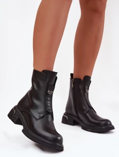 Dámské kozačky z pravé kůže na nízkém podpatku Černé Karisse