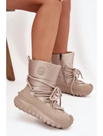 Dámské kožené sněhule na platformě Lee Cooper – béžovo-zlaté