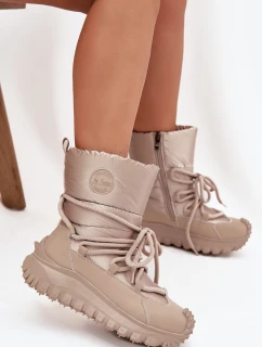 Dámské kožené sněhule na platformě Lee Cooper – béžovo-zlaté