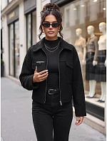 Krátký dámský kabát typu „baranek“ na zip, černý, FashionStreet TY6059 Krátký dámský kabát typu „baranek“ na zip, černý, FashionStreet TY6059