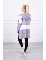 Tříbarevný pruhovaný svetr ecru+violet+grey