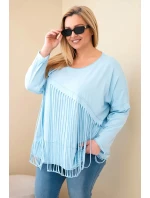 Dámská bavlněná blůza Plus Size s třásněmi modrá