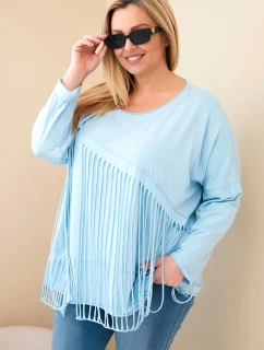 Dámská bavlněná blůza Plus Size s třásněmi modrá