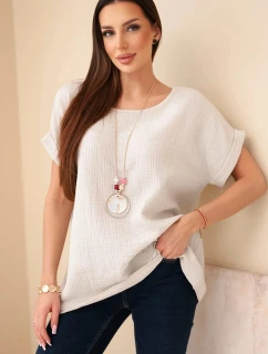 Mušelínová halenka s náhrdelníkem béžový