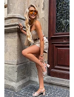 Dámské sandály s pásky na podpatku sloupku béžové Taffina Dámské sandály s pásky na podpatku sloupku béžové Taffina