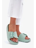 Dámské pěnové pantofle na platformě s přezkou – zelené