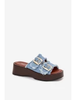 Dámské pantofle na platformě 100-486 Jeans modrá s černou - Joalice Paris