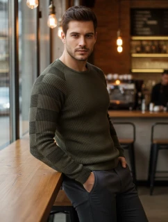 Pánský khaki svetr FashionStreet WX1637