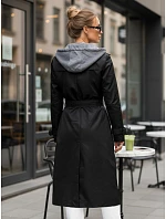 Dámský dvouřadý trenčkot s kapucí černý FashionStreet TY5654