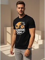 Pánské bavlněné tričko s potiskem Summer Vibes černé FashionStreet NX044R Pánské bavlněné tričko s potiskem Summer Vibes černé FashionStreet NX044R