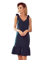 ROSITA - Dámské šaty v lahvově zelené barvě s mašličkami na ramenou a s volánkem 306-2