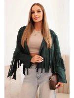 Dámská bunda s třásněmi z semiše tmavě zelená Dámská bunda s třásněmi z semiše tmavě zelená