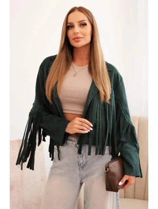 Dámská bunda s třásněmi z semiše tmavě zelená Dámská bunda s třásněmi z semiše tmavě zelená