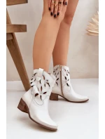 Kožené perforované boty na podpatku Zazoo 3621 zlatá oprýskaná