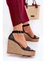 Dámské Sandály Na Klínu S Pleteninou Černé Adelio