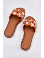 Dámské Pantofle Na Plochém Podpatku Se Zlatými Přívěsky Oranžové Nalothiel Dámské Pantofle Na Plochém Podpatku Se Zlatými Přívěsky Oranžové Nalothiel