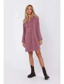 M767 Šaty s výstřihem do V - krepové růžové