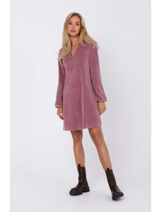 M767 Šaty s výstřihem do V - krepové růžové M767 Šaty s výstřihem do V - krepové růžové