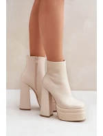 Kotníkové boty na masivní platformě a podpatku zateplené světle béžové Selahra