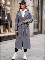 Dlouhý dámský kabát s páskem, mezisezónní, tmavě modrý, FashionStreet NY0775 Dlouhý dámský kabát s páskem, mezisezónní, tmavě modrý, FashionStreet NY0775