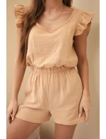 Dámský mušelínový overal s volánky camelový