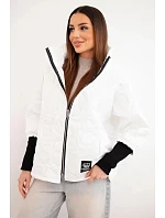 Dámská jarní prošívaná bunda s ozdobným ražením a zipem bílá