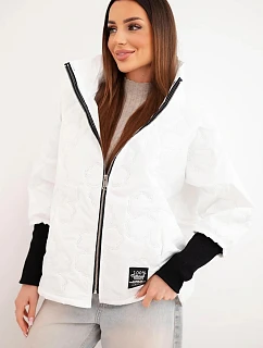 Dámská jarní prošívaná bunda s ozdobným ražením a zipem bílá