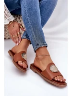 Eko kožené pantofle na plochém podpatku s ozdobou Camel Tatereia