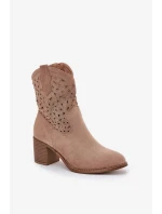 Dámské kotníkové boty S.Barski kovbojky na podpatku – béžové