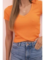 Dámská pruhovaná blůza s V výstřihem a krátkým rukávem pomerančová
