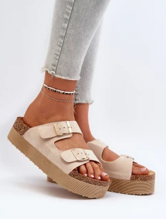 Dámské žabky na platformě s přezkami béžové Lolpey