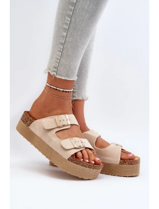 Dámské žabky na platformě s přezkami béžové Lolpey