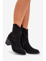 Dámské Ažurové Kožené Botky Na Podpatku S.Barski HY51-125 Černé