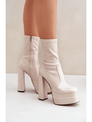 Lakované Kotníkové Boty Na Platformě A Vysokém Podpatku Béžové Lotisha