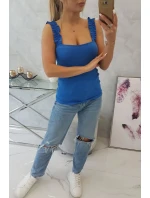 Halenka bez ramínek s volánky chrpově modrá