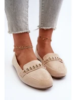 Lesklé dámské mokasíny s řetízkem béžové Aredilla