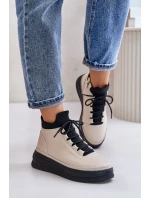 Lehká Kožená Sportovní Obuv Na Platformě Béžová Artiker 55C0554