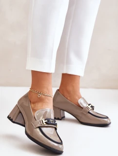 Lakované Dámské Polobotky Na Podpatku S Dekorací Béžové Artiker 55C1054