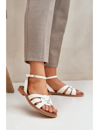 Kožené Dámské Sandály Na Plochém Podpatku Zazoo 3688 Ecru