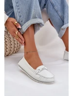 Plné Kožené Mokasíny S Dekorací S.Barski LR51-547 Bílé